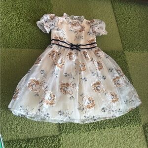 Janie and Jack White Floral Dress with Black Accents